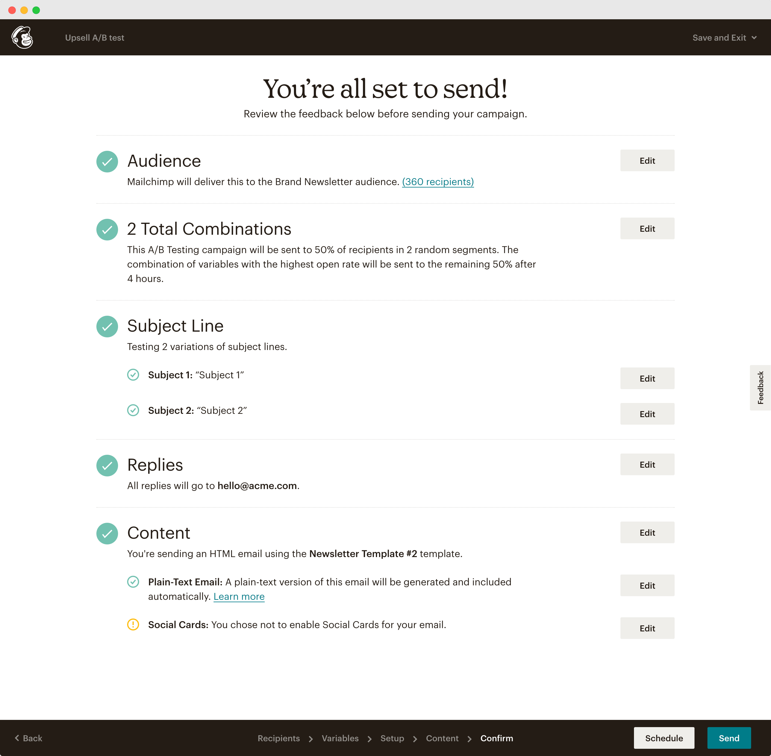 MailChimp A/B testing