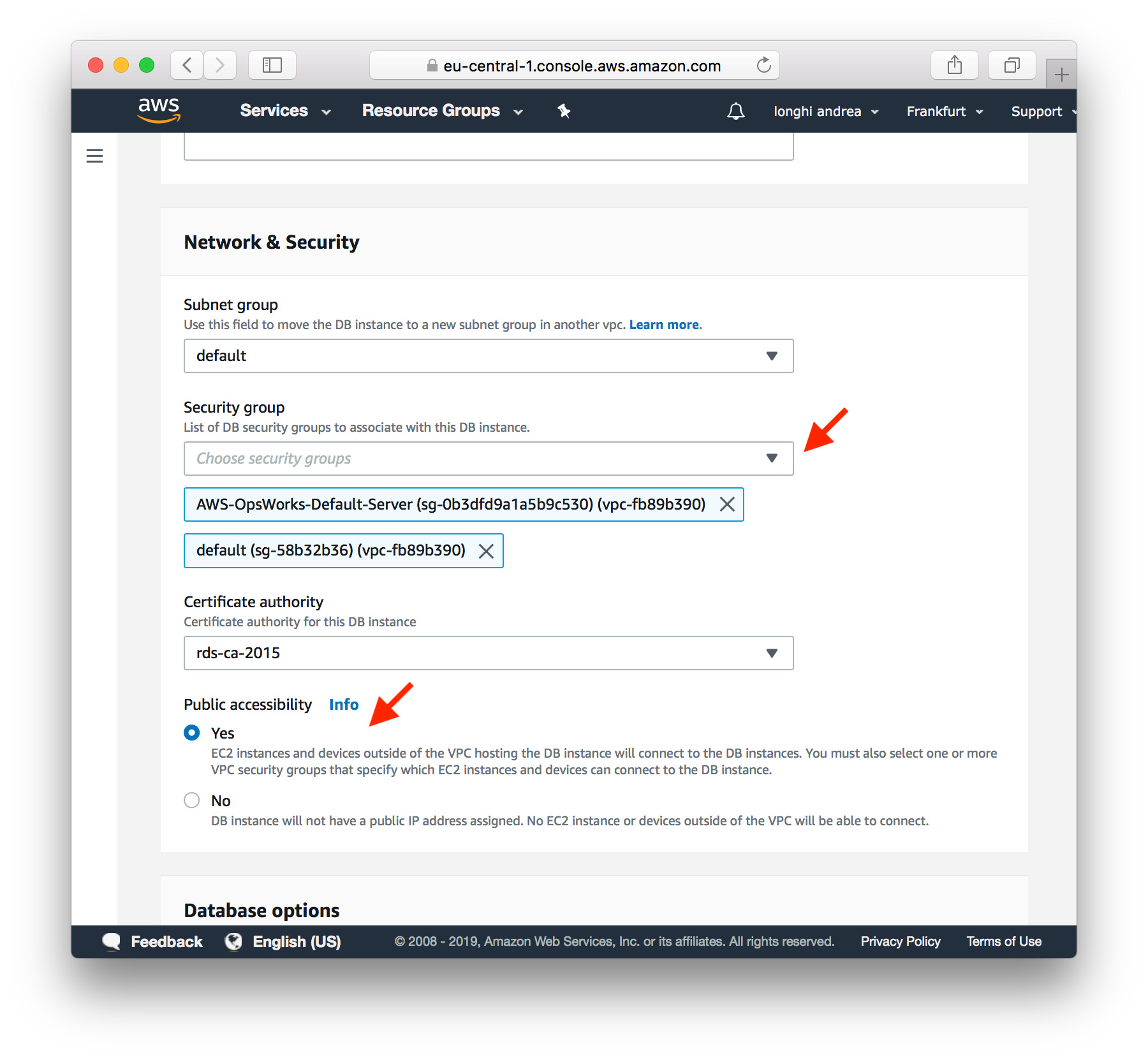 update DB security groups