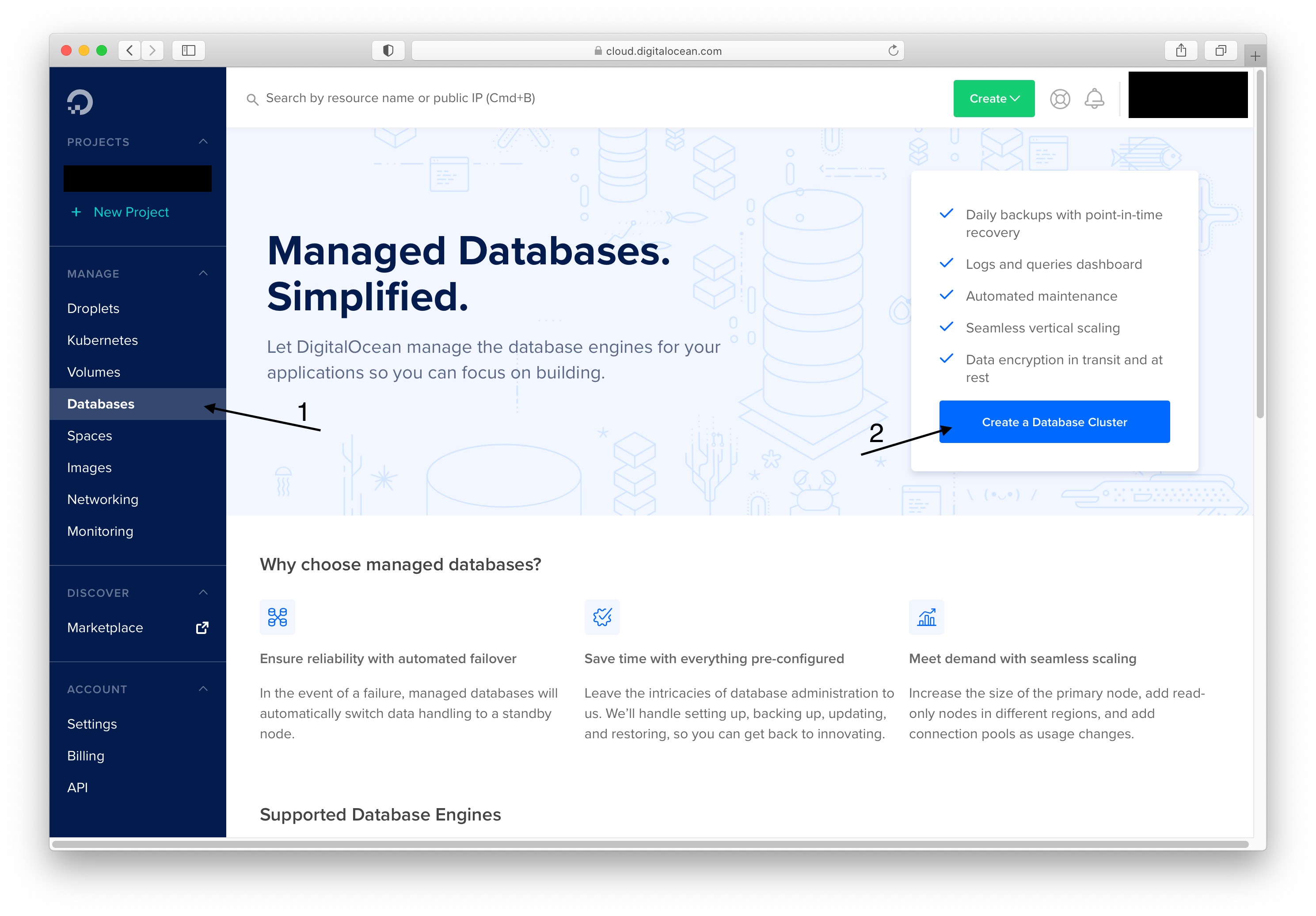 Solidus dashboard on database section