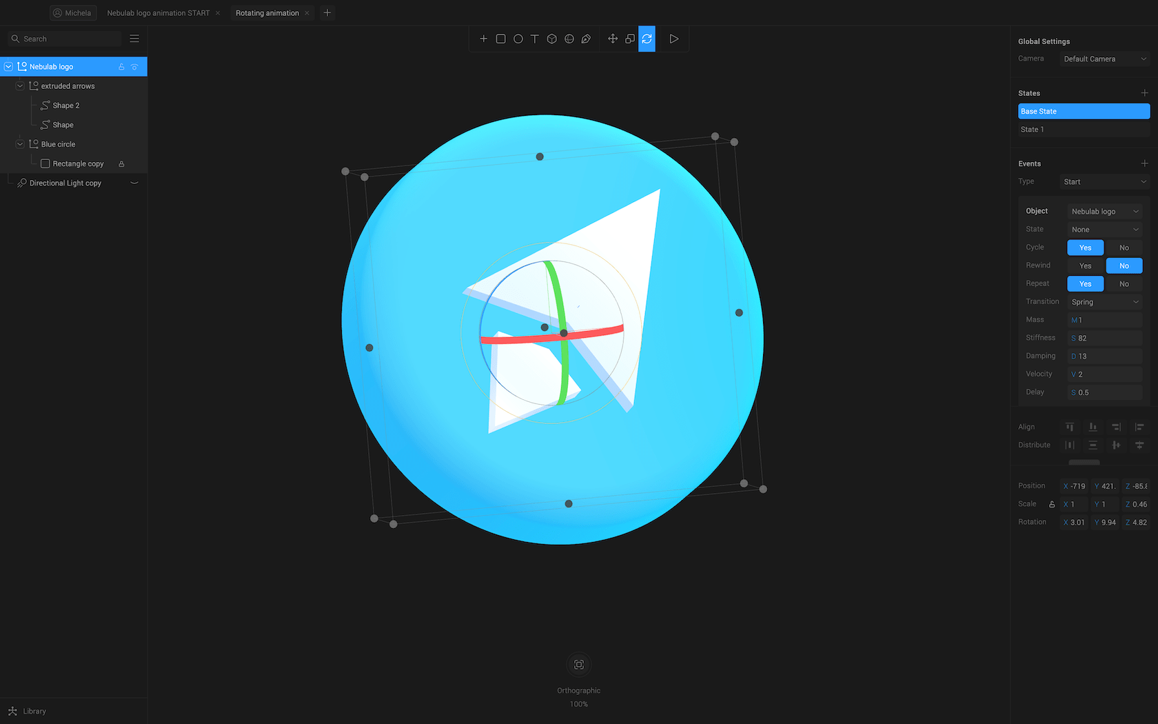 Spline 3D, states and events