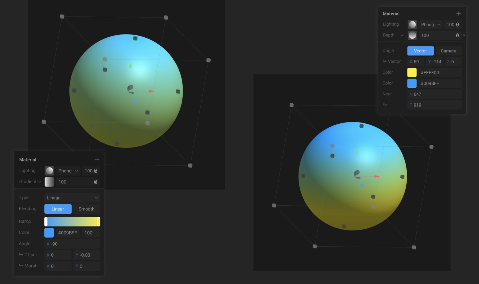 Spline 3D, gradient vs depth material