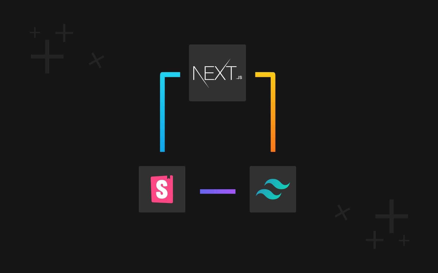 NextJS, Tailwind, and Storybook logos liked together with a dark background