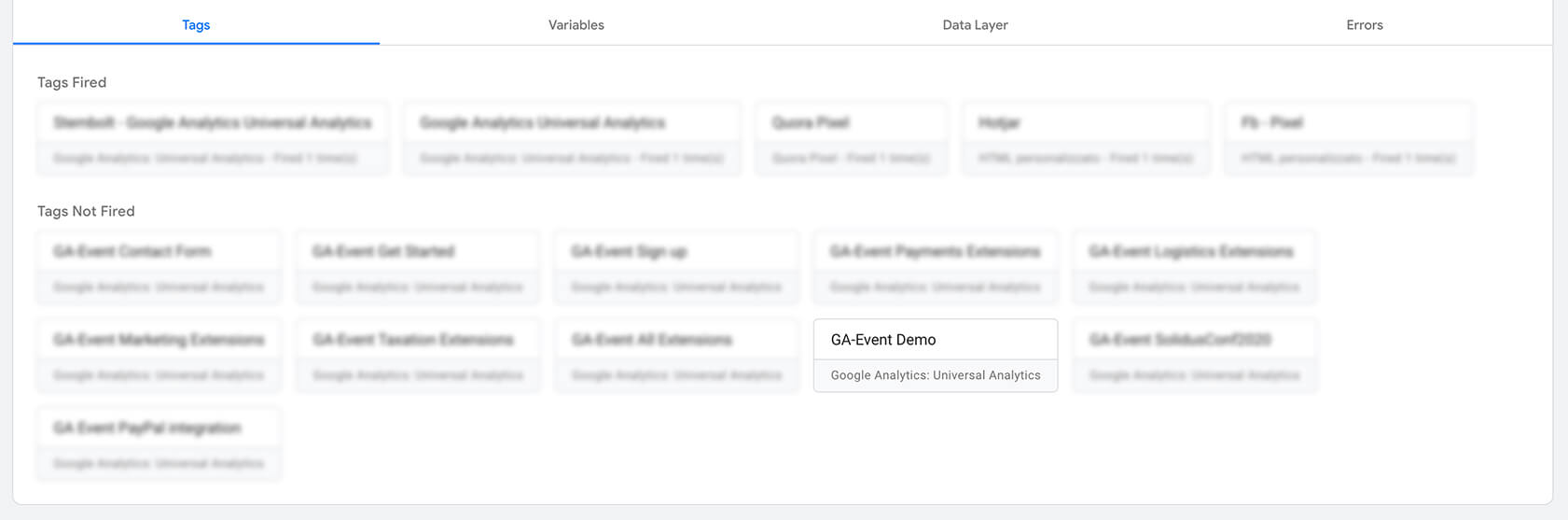 Google Tag Manager, preview of tags not yet fired