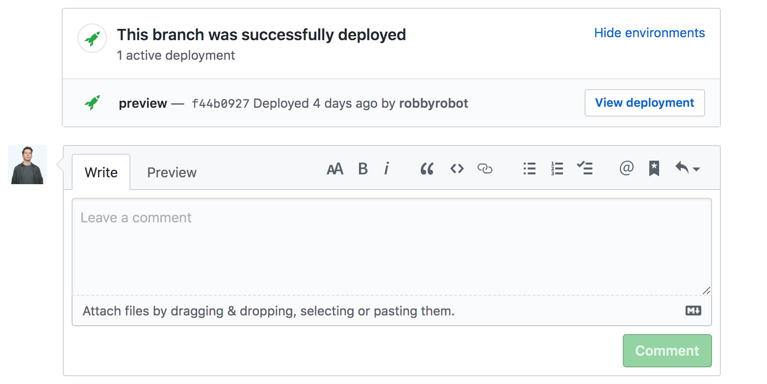 The deployment button in GitHub